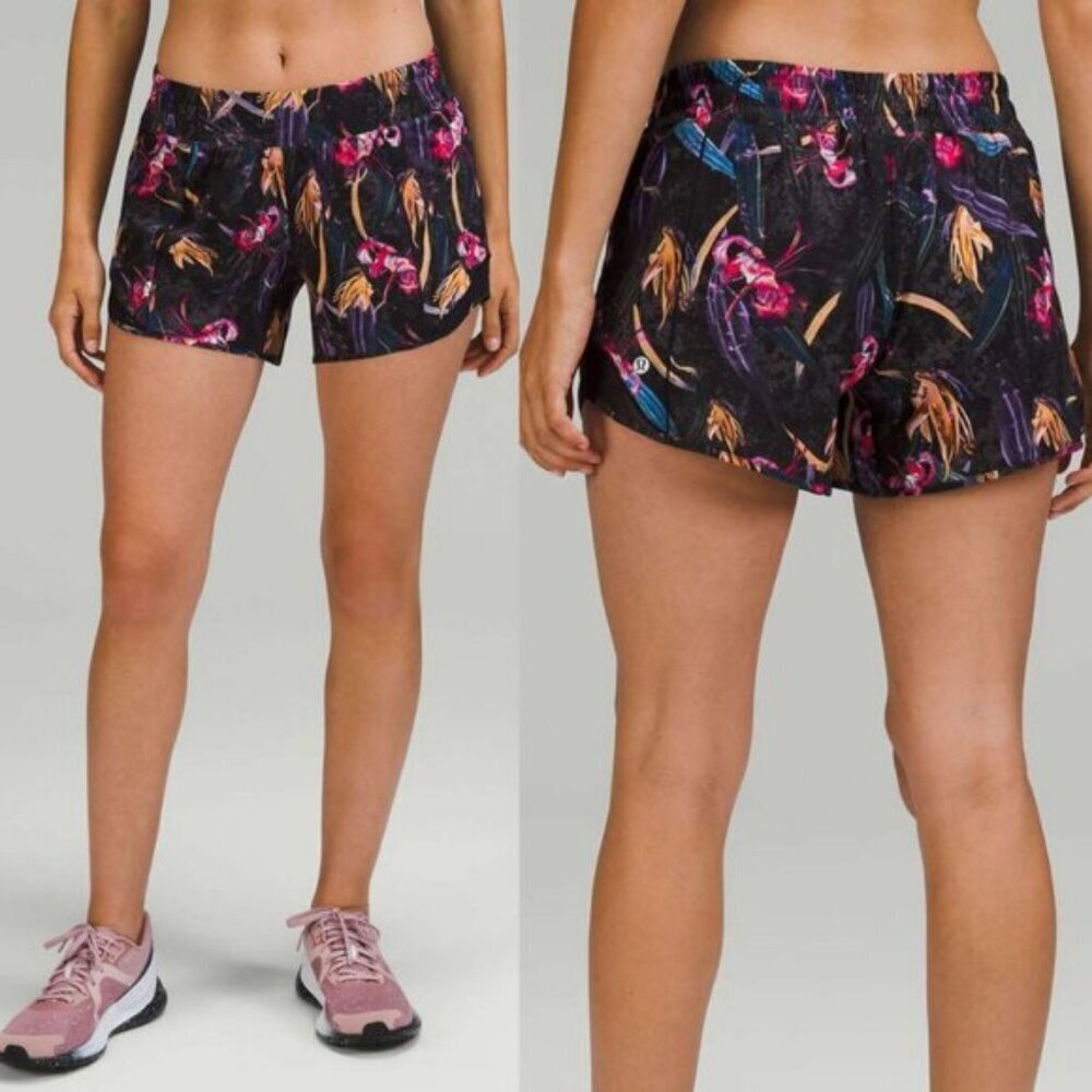 Lululemon Hotty Hot Low-Rise Lined Short 4" In Veiled Floral Black Multi Size 2